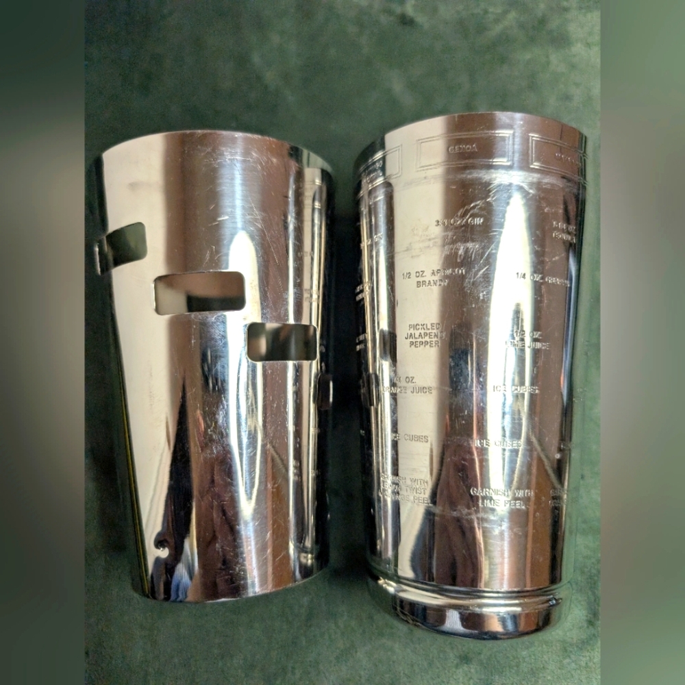 Cocktail Maker Set Shaker Mixer Stainless Steel Measurements & Recipes. No Lid